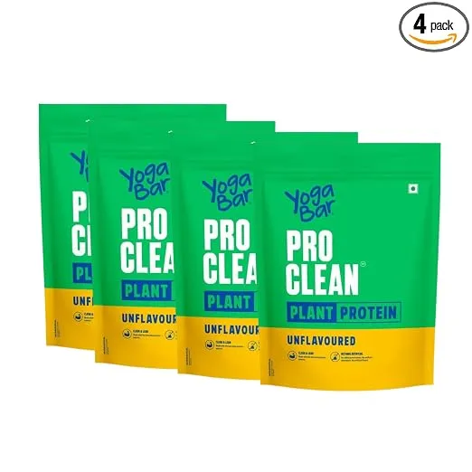 Yogabar Pro Clean Plant Protein | Unflavoured | 28g Protein per Serving | Clean & Natural Plant Blend | 500g Pack of 4