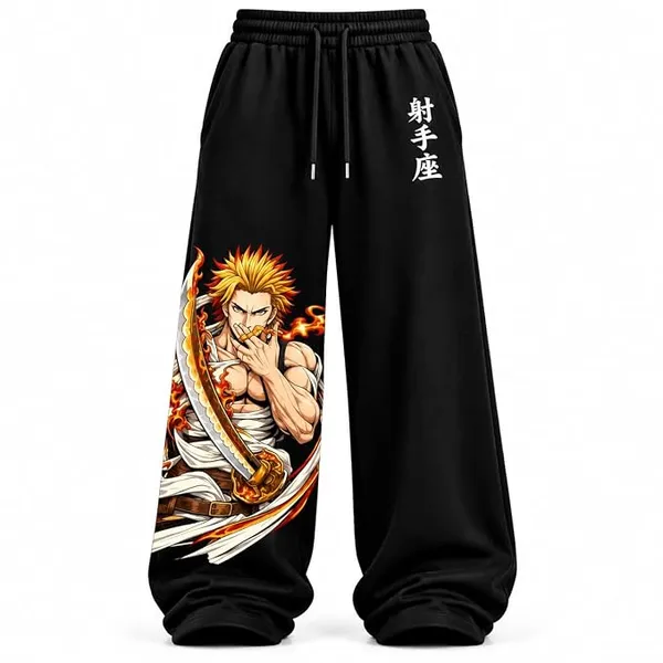 Flame Design Printed Black Joggers for Everyday Fashion