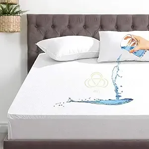 AVI Cotton Feel Terry Soft Waterproof Bed Mattress Protector King Size 75x72 inch | Washable Breathable Elastic Fitted Mattresses Cover for King Size Bed (6.25x6 feet, White, Fit On 2-10 Inch)