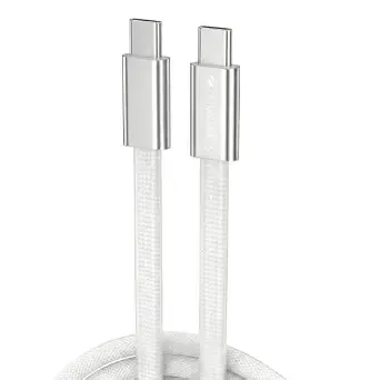 Zebronics Wattz 240CC3 Type-C to Type-C Cable, 240W PD Rapid Charging, Durable 2m Braided Flat Cable, Silicone Wraparound, Charge & Sync, 480Mbps Data Transfer, Mobile/Tablet/Laptop Compatible (White)