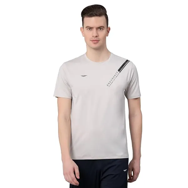 Red Tape Printed Light Grey Activewear T-Shirt for Men | Anti Microbial | High Stretch | Quick Dry