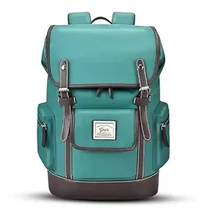 Gear Classic 16.5"/21L Medium Water Resistant Faux Leather Anti Theft Knapsack | Laptop Bag | Casual Bag | Travel Bag for Men/Women (Green - Brown)