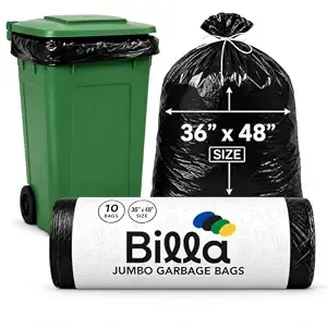 BILLA Premium Jumbo Garbage Bags 36 x 48 Inch (10 Bags) | XXL Heavy Duty Garbage Bags for Dustbin cover | XXXL Big Size Trash Bags for Home, Office, Hotels, Hospitals, Restaurants, Commercial Waste