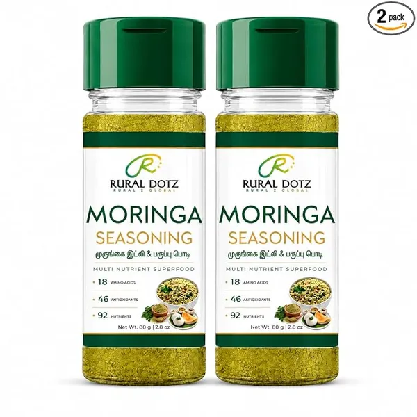 Rural Dotz Moringa Seasoning 80g (Pack of 2) | All Purpose Spice Blend | Murungai Idli Podi | Moringa Rice Mix powder | Sprinkle on Eggs, Omelette, Salad & Pizza | Rub for Meat | Mix with Rice | No Preservatives