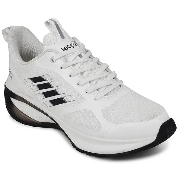 Liberty LEAP7X Black & White Running Shoes for Men - Knit-Mesh Lace-Up