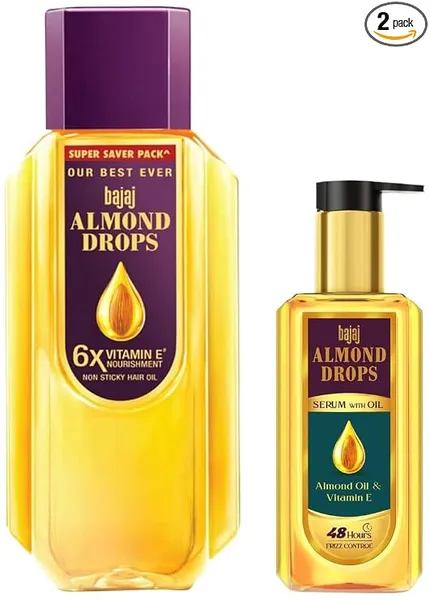 Bajaj Almond Drops Hair Oil 650 ml & Bajaj Almond Drops Serum 100ml - Enriched With Vitamin E