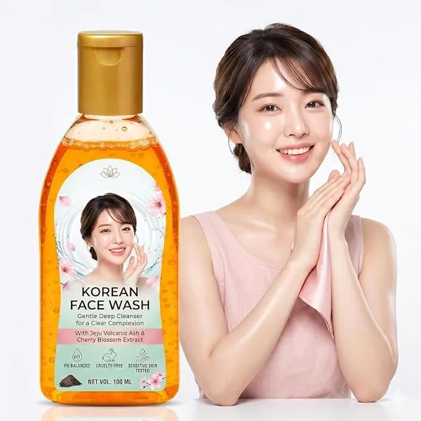 Korean Face Wash for Clear Skin – Jeju Volcanic Ash & Cherry Blossom Extract – pH Balanced, Gentle Deep Pore Cleansing, Cruelty-Free – 100ml