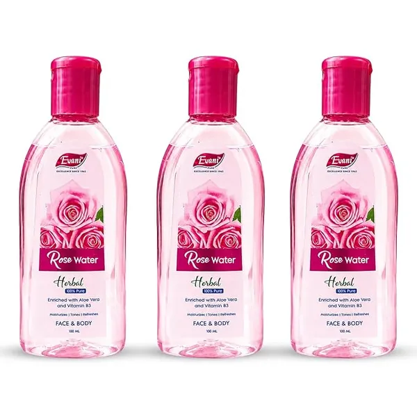 Evani Herbal Rose Water Enriched with Aloe Vera & Vitamin B3 for Face & Body | Moisturizer Tones, Refresh, Skin Care 100ml Pack of 3