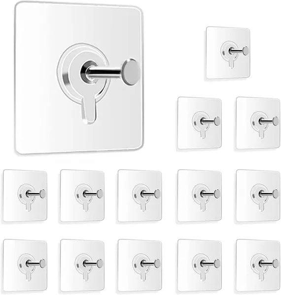Self Adhesive Wall Hooks - Heavy Duty Transparent Hook for Photo Frames, Wall Clocks, Keys - No Damage, Easy Installation (Frame Hook, 20-pcs)