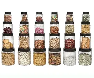 Set Of 18 Unbreakable Air Tight Kitchen Storage Container, Food Storage Container, Cereal Dispenser, Snacks Container, Plastic Grocery Air Tight Container Combo - Transparent