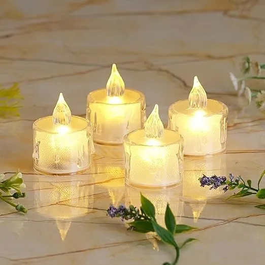 Pack of 2 Flameless and Smokeless Decorative LED Tea Light Candles | Battery Operated Crystal Acrylic Candles with Flickering Flame Effect for Diwali, Christmas, Birthday, Wedding, Anniversary