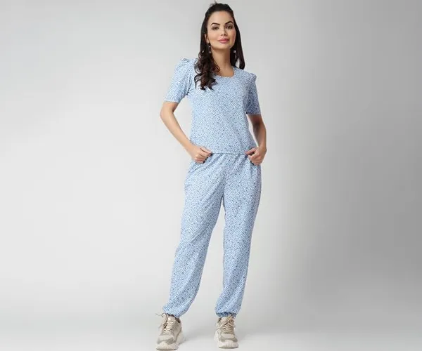 POPWINGS Casual Printed Top and Joggers Set for Women || Stylish Summer Co-Ords Set for Women || Round-Neck Top and Joggers Combo Set for Women