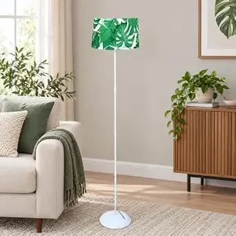tu casa White Metal-Iron Base Foldable Floor Lamps with Palm Print & Satin Shade for Bedroom, Living Room, Lounge, Office Area, Gifting Without Bulb for Home Decoration (Height - 57")