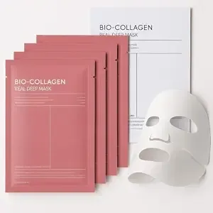 (Min Buy 4) Bio-Collagen Real Deep Mask | Korean Collagen Face Mask with Low Molecular Collagen & Hyaluronic Acid | Overnight Hydrating Hydrogel Mask | Pore Minimizing, Wrinkle Reduction, Glass Skin | Paraben-Free (1)