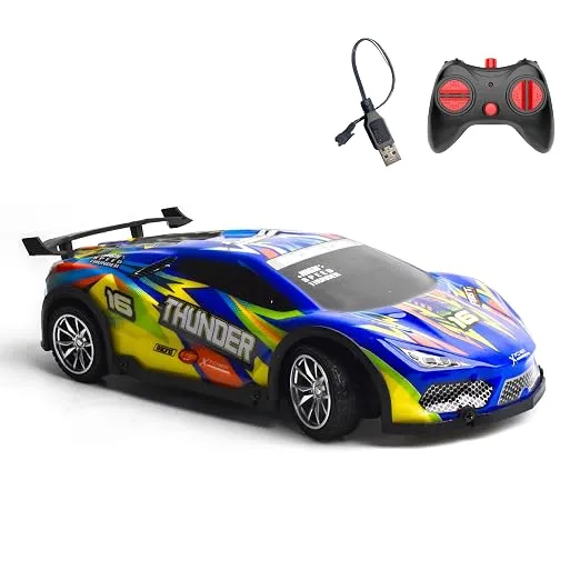 [Apply 2% Coupon] L.O.T TOYS Thunder Remote Control Car Toy | 15Kmph, 2.4Ghz | Remote Cars for Boys 7-14 Years, RC Cars, Birthday Gift for Kids, Valentine Gift, PVC Shell, High-Speed Racing Car with LED Lights (Blue)