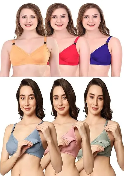 Womens Breastfeeding Maternity Full Cup Cotton Hosiery Feeding Bra - Multicolour (Pack of 6) | Cotton Bra | Maternity Bra | Comfortable Bra | Womens Bra |