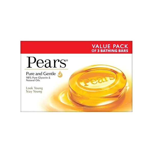 Pears Original Glycerin Soap Bar - Pure & Gentle Glow | With 98% Pure Glycerin | For Hydration & Glow | With Plant Based Cleanser for Skin & Body | Paraben-free | 125gms x 3