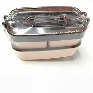 Lunch Box with 3 Compartments, Wheat Straw Material, BPA-Free, 900ml Capacity, with Spoon and Fork, for School and Office