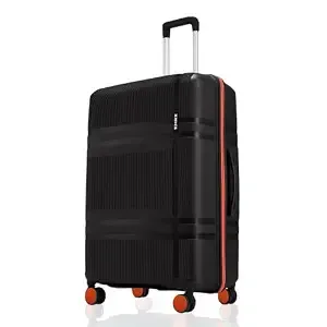 HRX Helium Medium Size Haileys Black Polypropylene Hard Shell Suitcase - Premium Travel Trolley Bag with 8 Spinner Wheels, Number Lock & Water Resistant Body