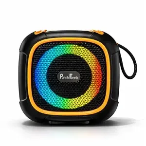 PunnkFunnk Beat Pro Bluetooth Speaker, Deep Bass Sound, RGB LED Lights, Portable Wireless Speaker, RGB LED Lights, Rechargeable Battery Powered, TF Card/USB/AUX Support for Mobile Phones (Orange)