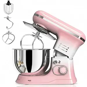 INALSA Stand Mixer 1200W|Pure Copper Motor|5.4 L SS Bowl With Splash Guard|Accessories Included|Dishwasher Safe|Baking,Cake Mixer,Kneading-Kratos(Dual Pink)