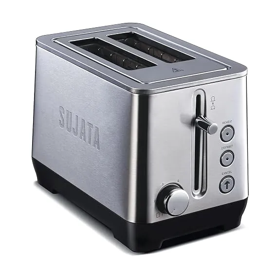 Sujata 900 W Pop-up 2 Slice Stainless Steel PT11 Toaster | 7 Heating Modes | Cool Touch | Reheat and Defrost Function | High Lift Toast | Extra Wide Toast Slot