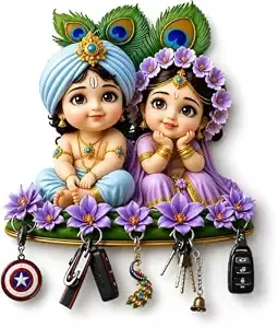[Apply 5% Coupon] Radha Krishna Key Holder Wall Hanging with Hooks
