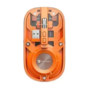 Portronics Toad 8 Transparent Wireless Bluetooth Mouse with Dual Wireless (BT + 2.4 GHz), Rechargeable Battery, Noise-Free Clicking, Show/Hide Desktop, Multi-Device Pair, Adjust Sensitivity (Orange)