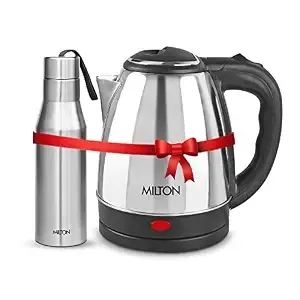 Milton Go Electro Stainless Steel Electric Kettle 1200 + Super 750 Thermosteel Bottle, Super Fast Boiling with 3X Protection Kettle-Overheat, Dry Boil Protection, Leak Proof, Vacuum Insulated, Silver