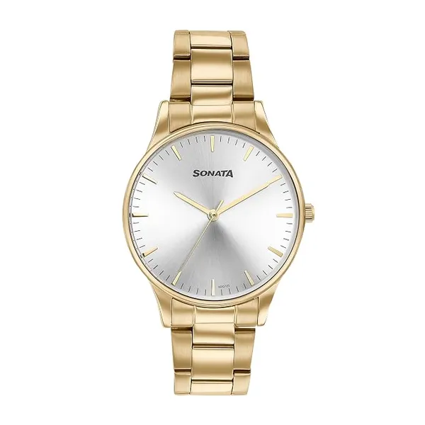 [Apply 8% Coupon] Sonata Quartz Analog Silver Dial Golden Stainless Steel Strap Watch for Men