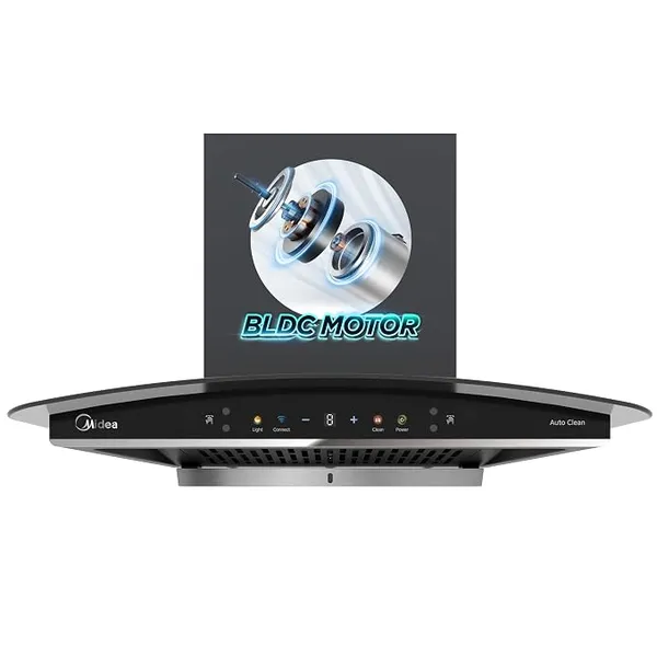 [Apay ICICI CC] Midea 60 cm 1600 m3/hr BLDC, Filter-less, Wi-Fi enabled, intelli- Autoclean, 9 speed kitchen Chimney, Free Installation Kit (Megan Auto Clean), Black