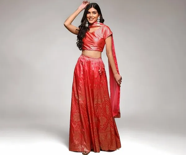 BIBA Cotton Blend Printed Straight Festive Blouse With Dupatta And Lehenga
