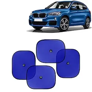 KINGSWAY Car Window Curtain Sticky Sun Shades Compatible with BMW X1, (Year 2015 Onwards), Universal Fit Sunshades for Side Window, Rear Window, Blue Color, 4 Pieces