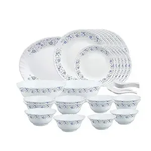 Larah by Borosil Mist Opalware Dinner Set, 33-Pieces, White