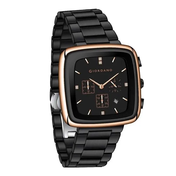 Giordano Square Face Watch for Men – Multifunction Dial with Date Display, Sleek Stainless Steel Strap, Modern Design for Everyday Elegance