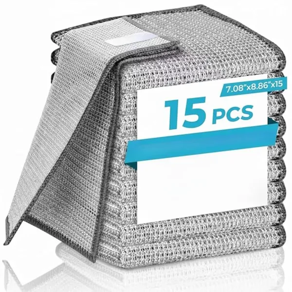 [ 15-pcs ] Wire Dishwashing Rags for Wet and Dry Non-Scratch Steel Wool Scrubber,Cleaning Pads Multi-use Kitchen Wipes, Stainless Steel Miracle Cleaning Cloths Scrub Sponges