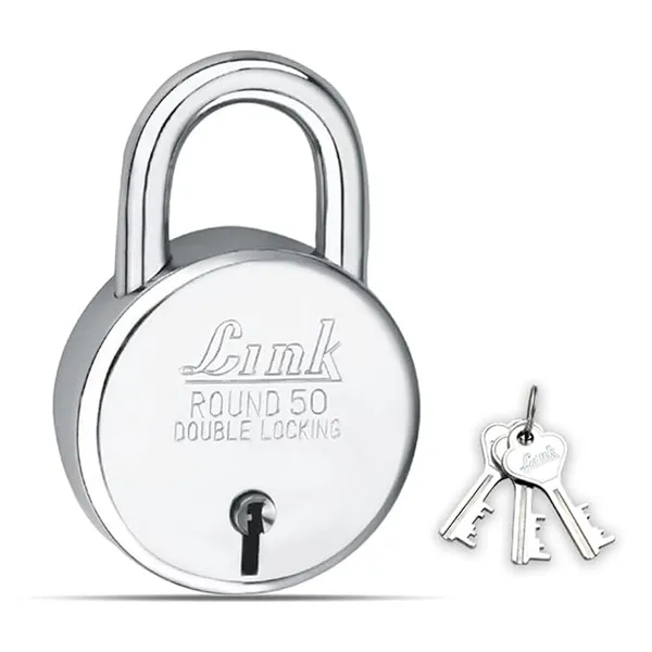 Link Locks| Round 50mm Padlock with 3 Keys |Lock for Main Door, Gate, Shops, Office | Silver Finish |2 Years Warranty