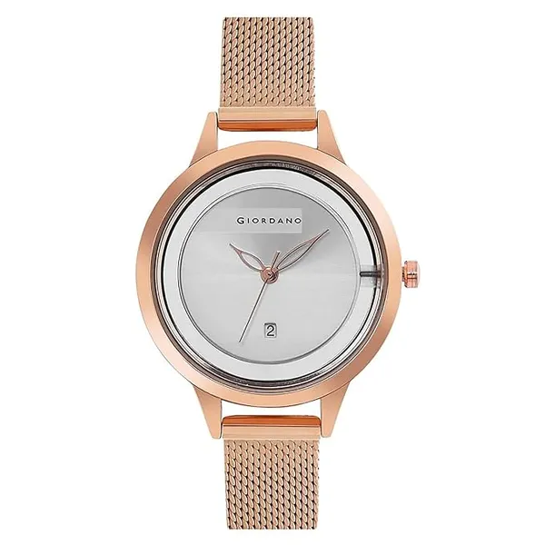 Giordano Analog Watch for Women with See Through Elegant Dial with Stainless Steel Strap|Round Shape Fashion Wrist Watch for Ladies|Girls to Compliment Your Look GD-60010
