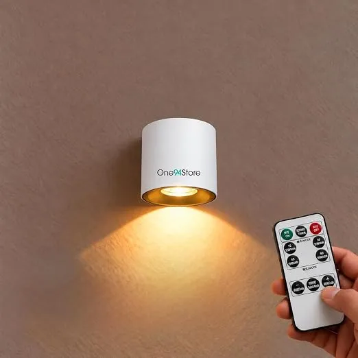 One94Store Rechargeable Magnetic Wall Light with Remote Control, Single-Sided LED Lamp, 3 Light Modes, 5 Brightness Levels, USB-C Charging, Rotatable Head for Bedroom, Cabinet & Home, White