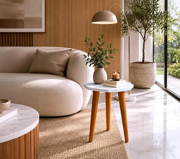 Foldable Wooden Side Table, Round End Table, Plant Stand, Bedside Table, Small Coffee Table, Accent Stool for Living Room, Bedroom, Balcony & Office, 30 x 30 x 30 CM (White)