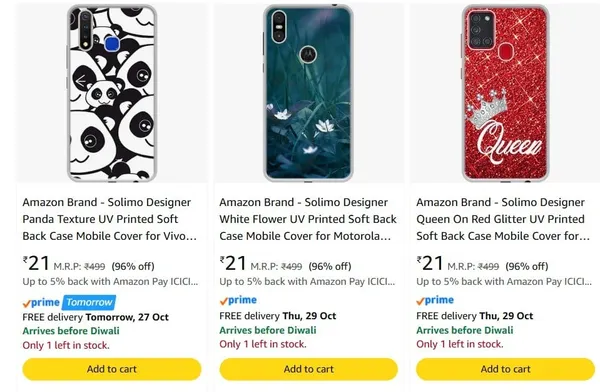Amazon Brand Mobile Cover upto 96% off starting From Rs.21 @ amazon
