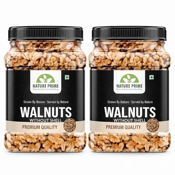 Nature Prime Walnuts 800g (400X2), Premium Quality Walnut Kernels, Ready to Eat Dry Fruits, Crunchy Nut Snack, Resealable Storage Jar PACK OF 2