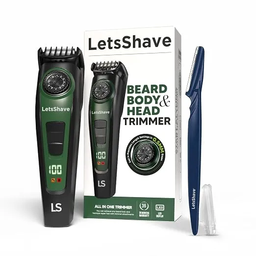 LetsShave Beard Trimmer for Men | All-in-One Beard, Hair & Body Trimmer | 120 Min Runtime | LED Battery Display | USB-C Fast Charging | 3-Year Warranty | Self-Sharpening Stainless Steel Blades | Free Pro Styler