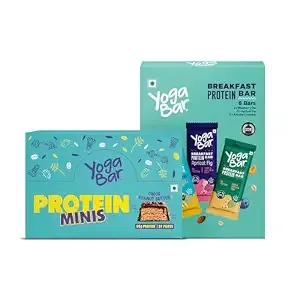 Yogabar Protein Variety Pack, Breakfast Protein Bars and Choco Peanut Butter Minis, 24 Pieces