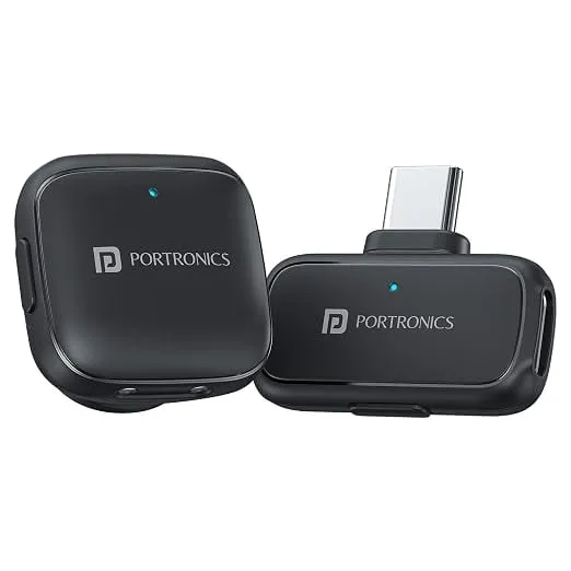 Portronics VlogMate C Type-C Wireless Microphone with Noise Cancellation, Bluetooth 5.0v, 360° Omnidirectional Mic, 20M Range, Real-Time Sound Reception, Audio Video Sync