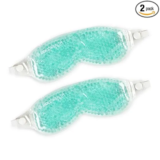 Cooling Eye Gel Mask with Beads Ice Pad for Dark Circles, Redness & Puffiness Relaxing Eye Cooling Patch for Men & Women Blue pack of 2