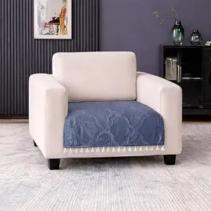 Cortina Velvet Sofa Cover with Tassels | Sofa Couch Protector | Machine Washable Sofa Topper (SkyBlue, 1 Seater)