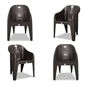 Plastic Arm Chair for Home, Garden, Office, Living Room, Cafeteria Plastic Outdoor Chair | 1 Year Warranty | Color - Brown | Set of 4