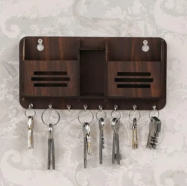 Wood Key Holder (8 Hooks, Multicolor)_3line 2box sk