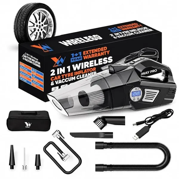 4-in-1 Car Vacuum Cleaner with Tyre Inflator 7000PA LED Light